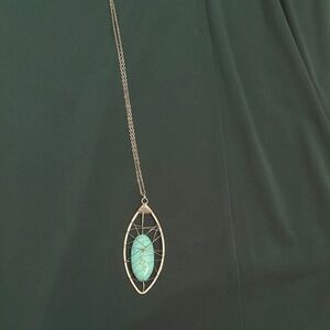 Turquoise Stone Pendant Necklace - Silver Frame
